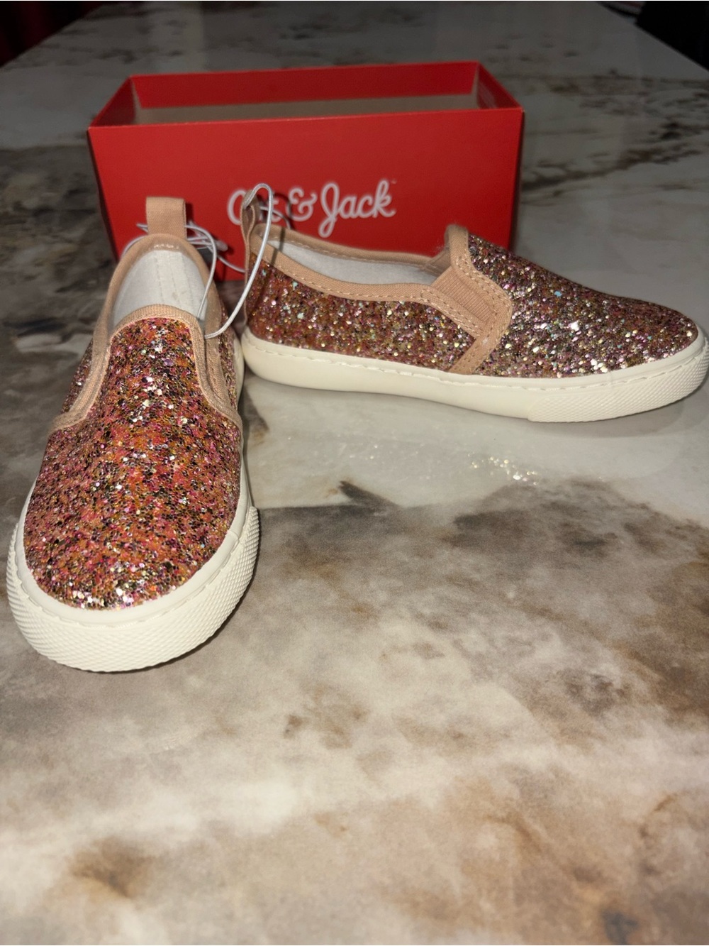 Cat & Jack Peach Glitter Slip-On Sneakers size 11